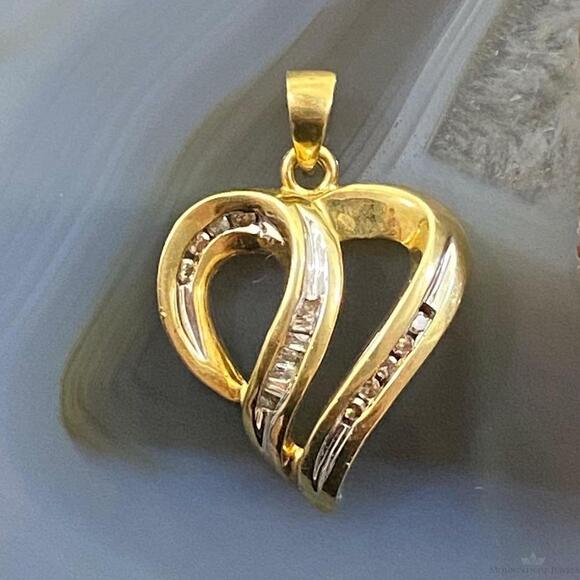 10K Yellow Gold Heart Shape With Diamonds Charm For Women